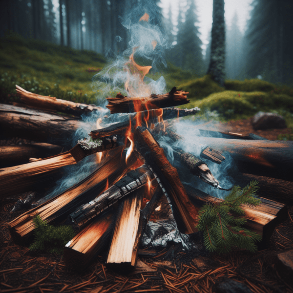 Campfire with wet wood